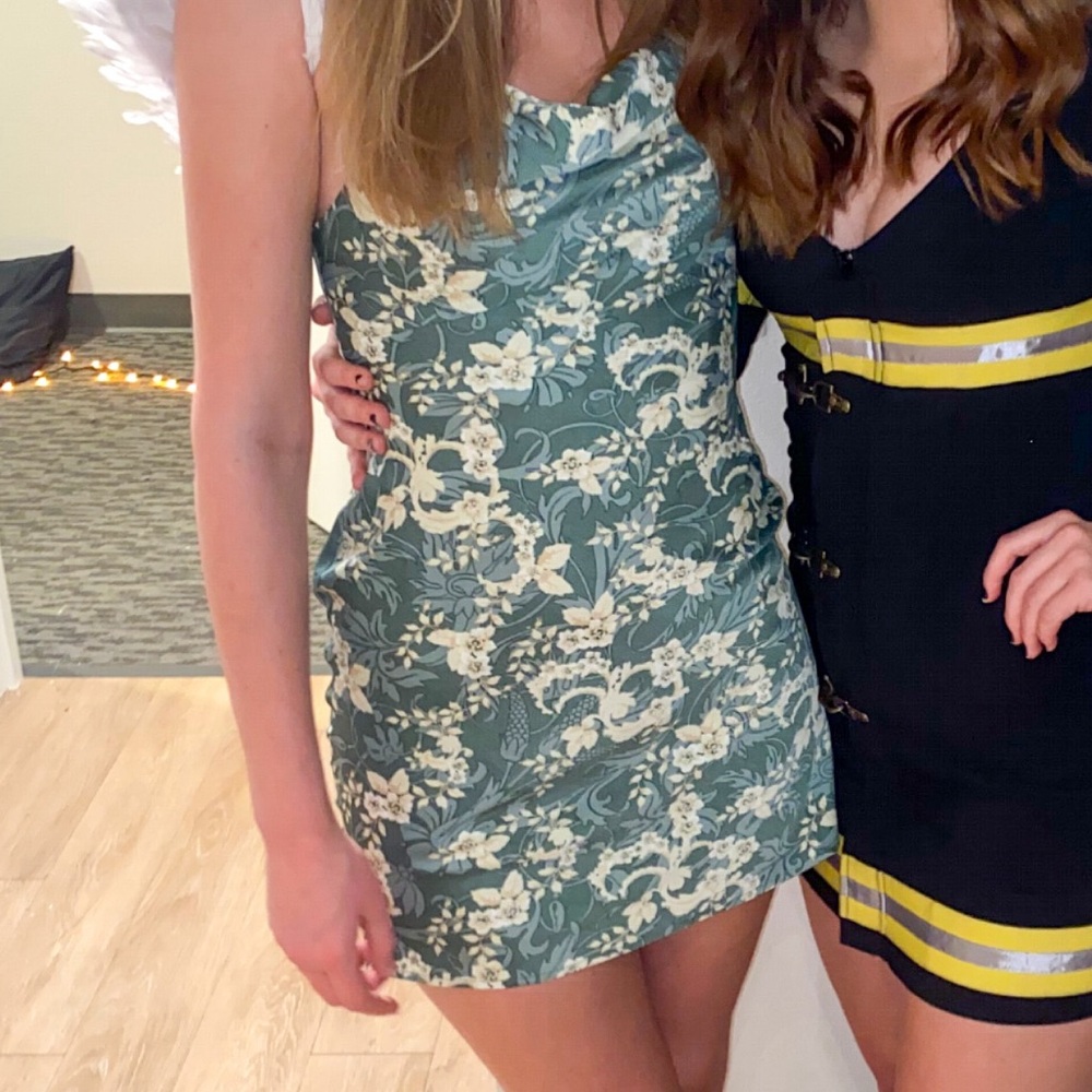 Short green floral dress from Urban Outfitters